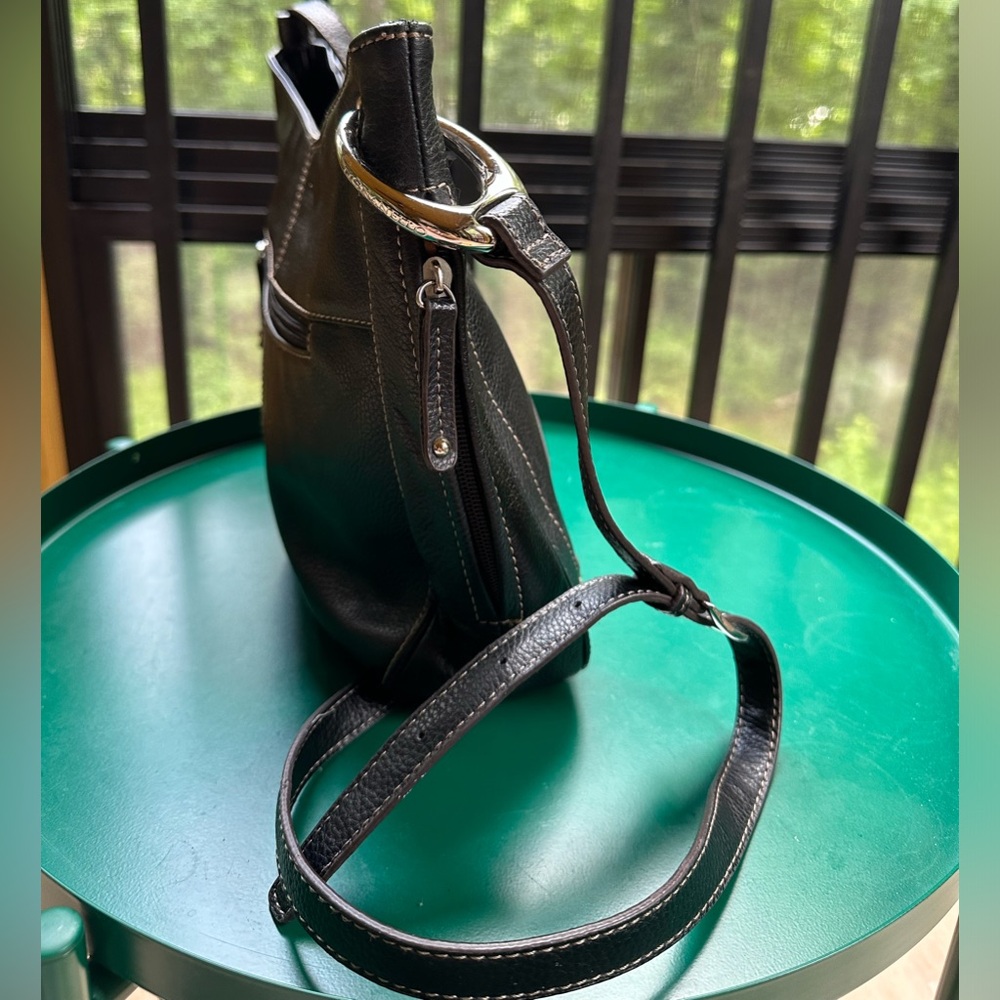 Boho Black Leather Tignanello Hobo Slouched Bag - Lots of Pockets! Fits iPad - Picture 11 of 16